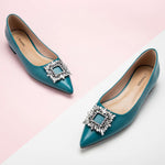 Peacock Blue Crystal Buckle Embellished Flats