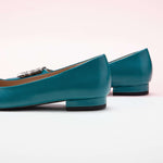 Peacock Blue Crystal Buckle Embellished Flats: Classic and Versatile
