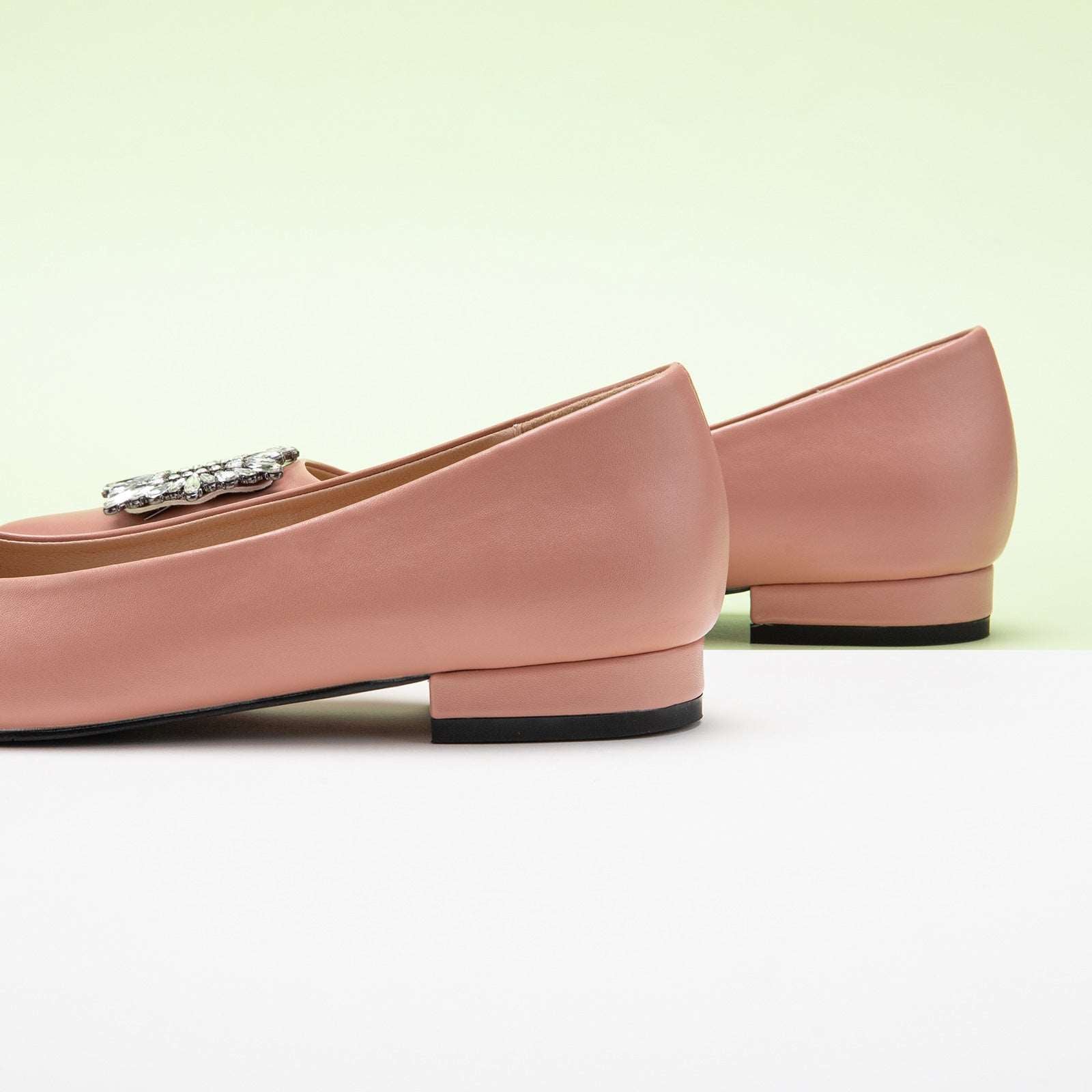 Chic Pink Crystal Buckle Flats: Playful Elegance