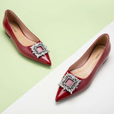 Red Crystal Buckle Embellished Flats: