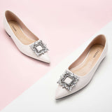 Elegant White Crystal Buckle Embellished Flats