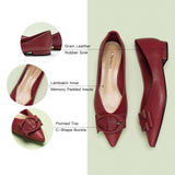 Red Grain Leather Point Toe Flats, a confident and eye-catching addition to your footwear collection.