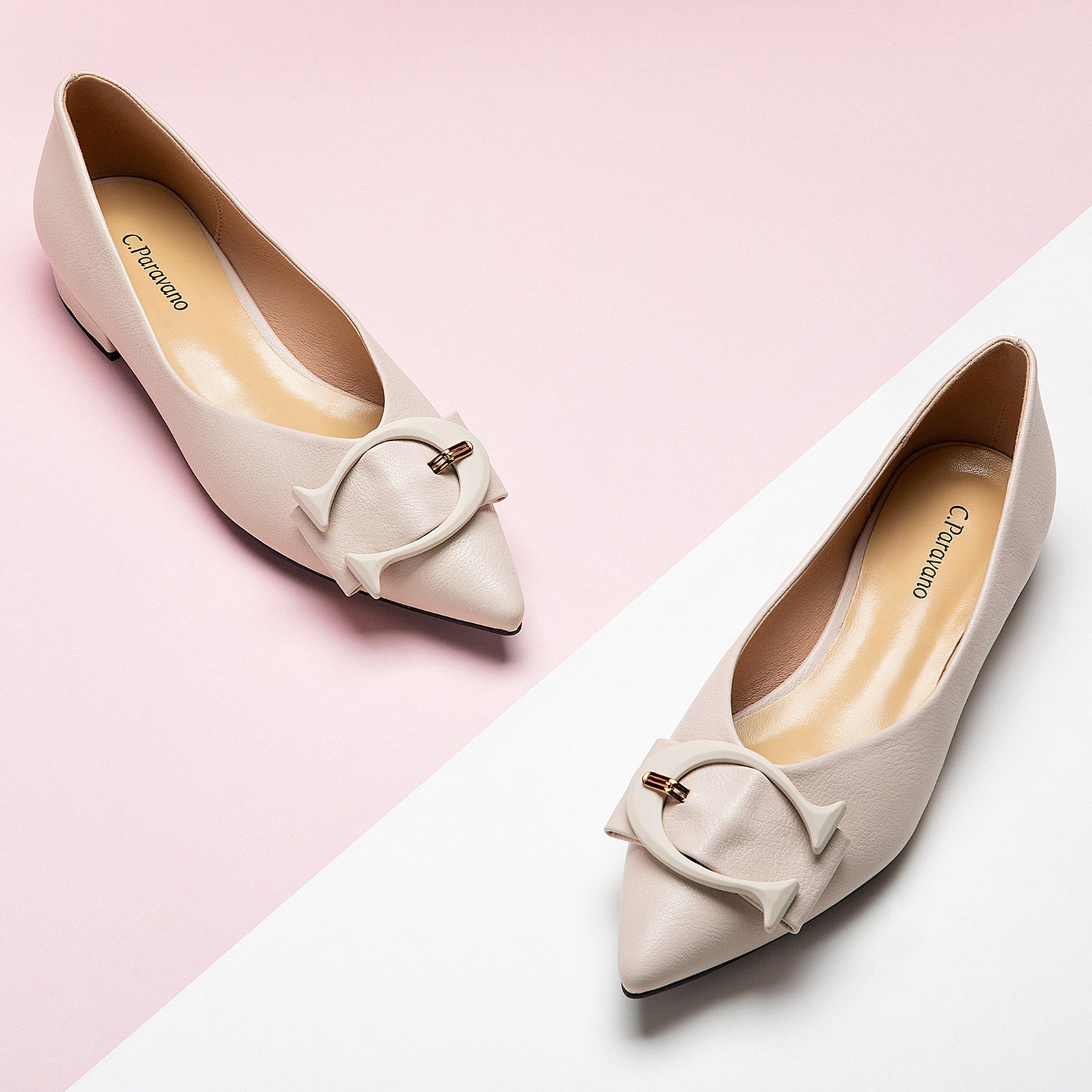 White Point Toe Flats featuring grain leather, a timeless and elegant option for any occasion