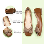  Classy square-toe flats adorned with a sophisticated bowknot, designed in soft leather for a comfortable and refined aesthetic