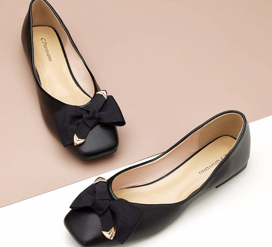 Chic black bowknot square flats for a fashionable look.