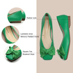 Connect with the earthy tones in these green square-toe flats, boasting a chic bowknot and crafted from soft, supple leather for a comfortable and stylish ensemble.