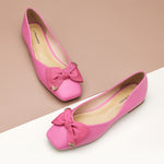 Hot Pink Allure: Square Flats with Eye-Catching Bow Feature.