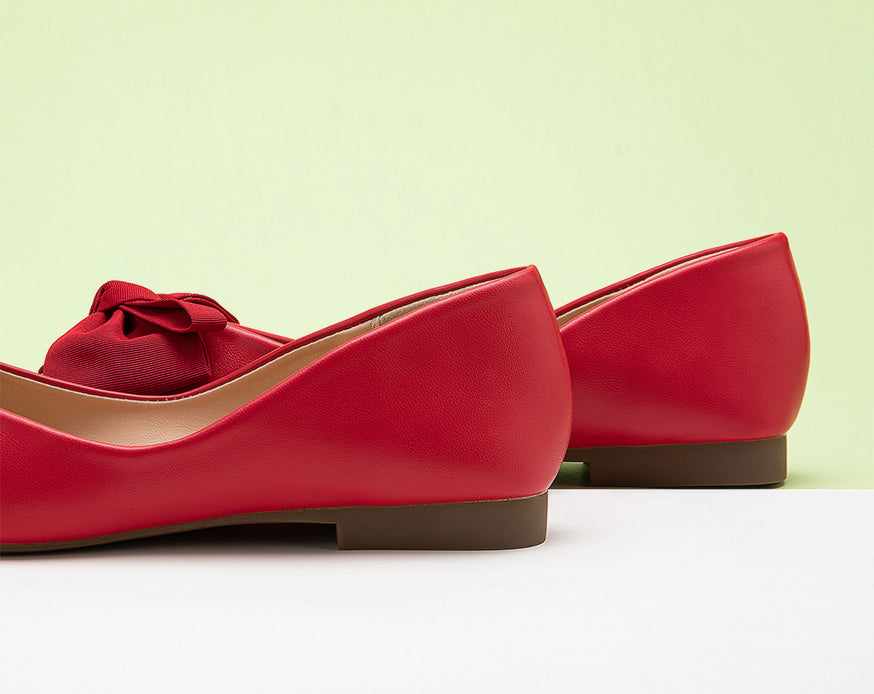 women's Bowknot Square flats Red