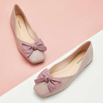 Elegant Pink Square Flats with Bow Accent