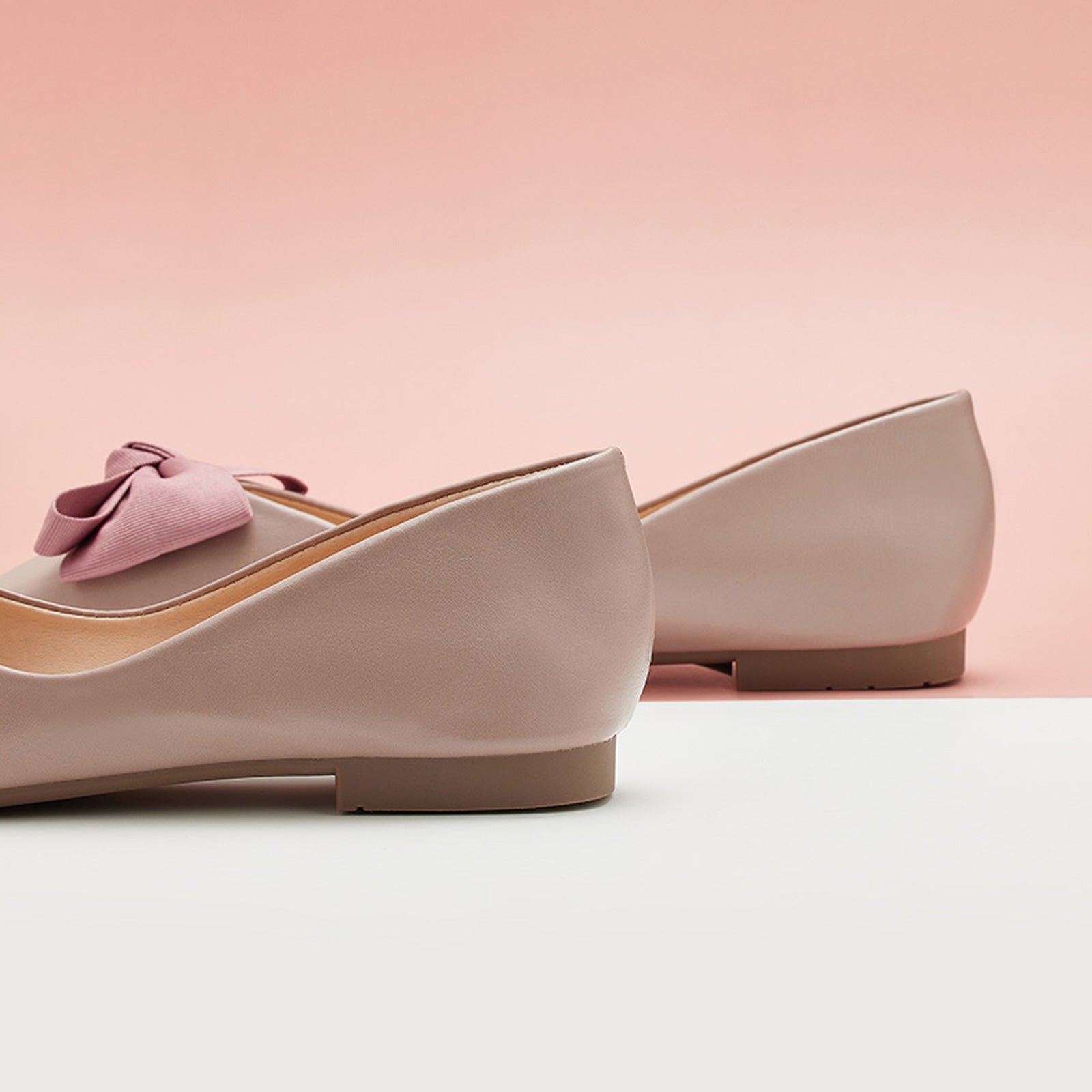 Sweet Pink Bowknot Square Flats in Soft Leather