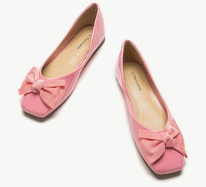 Pink bowknot square flats, a stylish and comfortable footwear choice