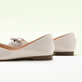 pearl white square flats with bowknot detail - a chic and trendy choice