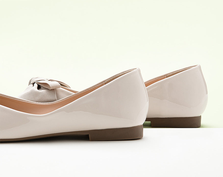 pearl white square flats with bowknot detail - a chic and trendy choice