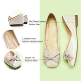 Elegant pearl white bowknot square flats, perfect for a fashionable appearance