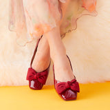 Red Bowknot Square Flats: Classic with a Twist
