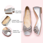 Silver Square Flats with Elegant Metal Bowknot