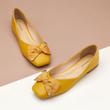 Yellow Delight: Square Flats with Bow Adornment