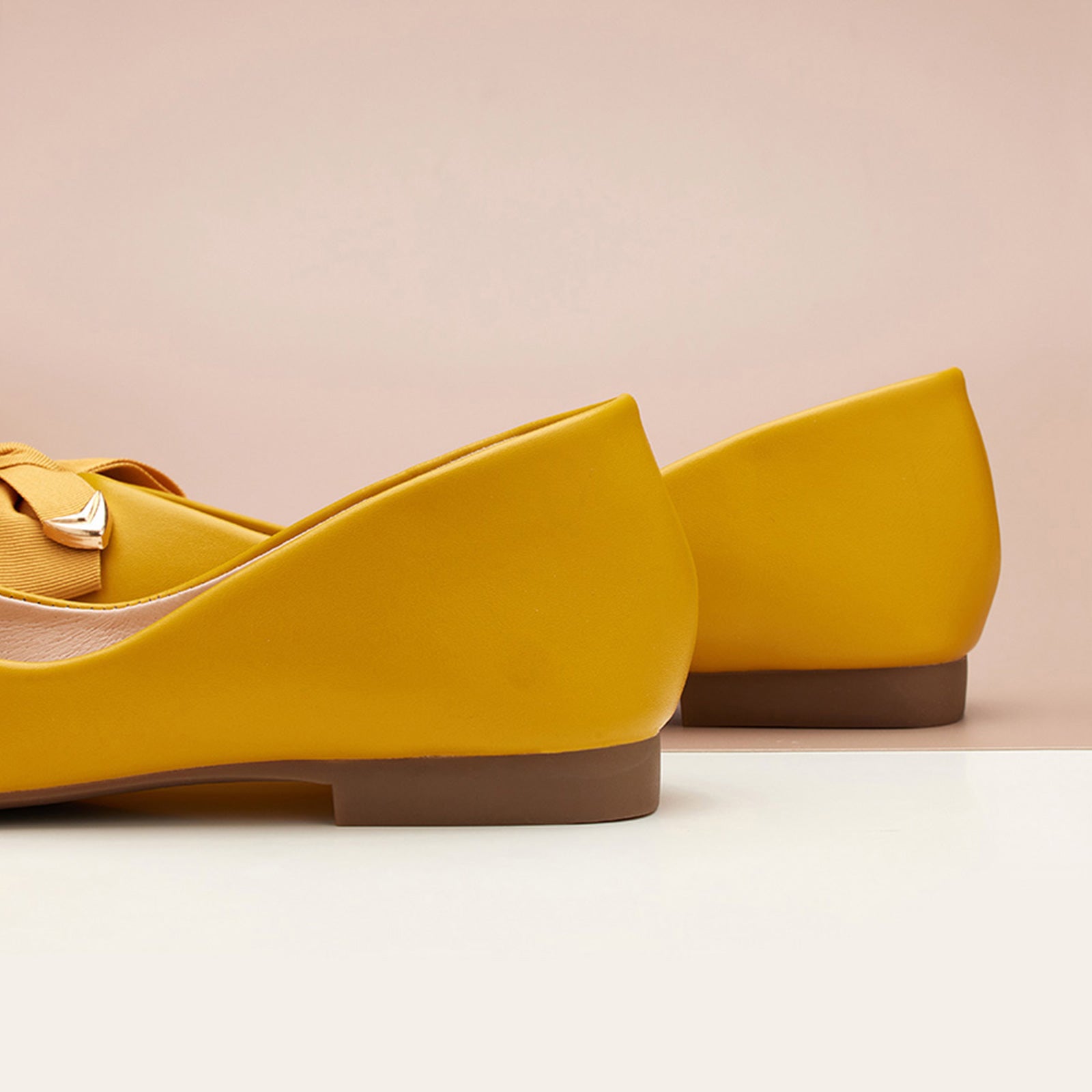Playful Yellow Square Flats with Bow Detail