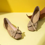Soft Beige Bowknot Flats: Step into comfort and style with these soft beige square-toe flats, showcasing a delicate bowknot detail and crafted in soft leather for a versatile and polished appearance