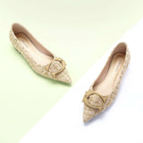C Buckled Pointed Toe Tweed Flats