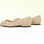 C Buckled Pointed Toe Tweed Flats