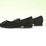 C Buckled Pointed Toe Tweed Flats