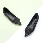 C Buckled Pointed Toe Tweed Flats