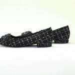 C Buckled Pointed Toe Tweed Flats