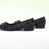 C Buckled Pointed Toe Tweed Flats