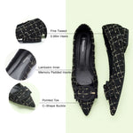 C Buckled Pointed Toe Tweed Flats