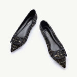 C Buckled Pointed Toe Tweed Flats