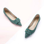 C Buckled Pointed Toe Tweed Flats