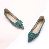 C Buckled Pointed Toe Tweed Flats
