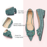 C Buckled Pointed Toe Tweed Flats