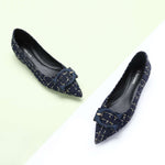 C Buckled Pointed Toe Tweed Flats