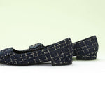 C Buckled Pointed Toe Tweed Flats