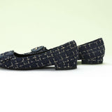 C Buckled Pointed Toe Tweed Flats