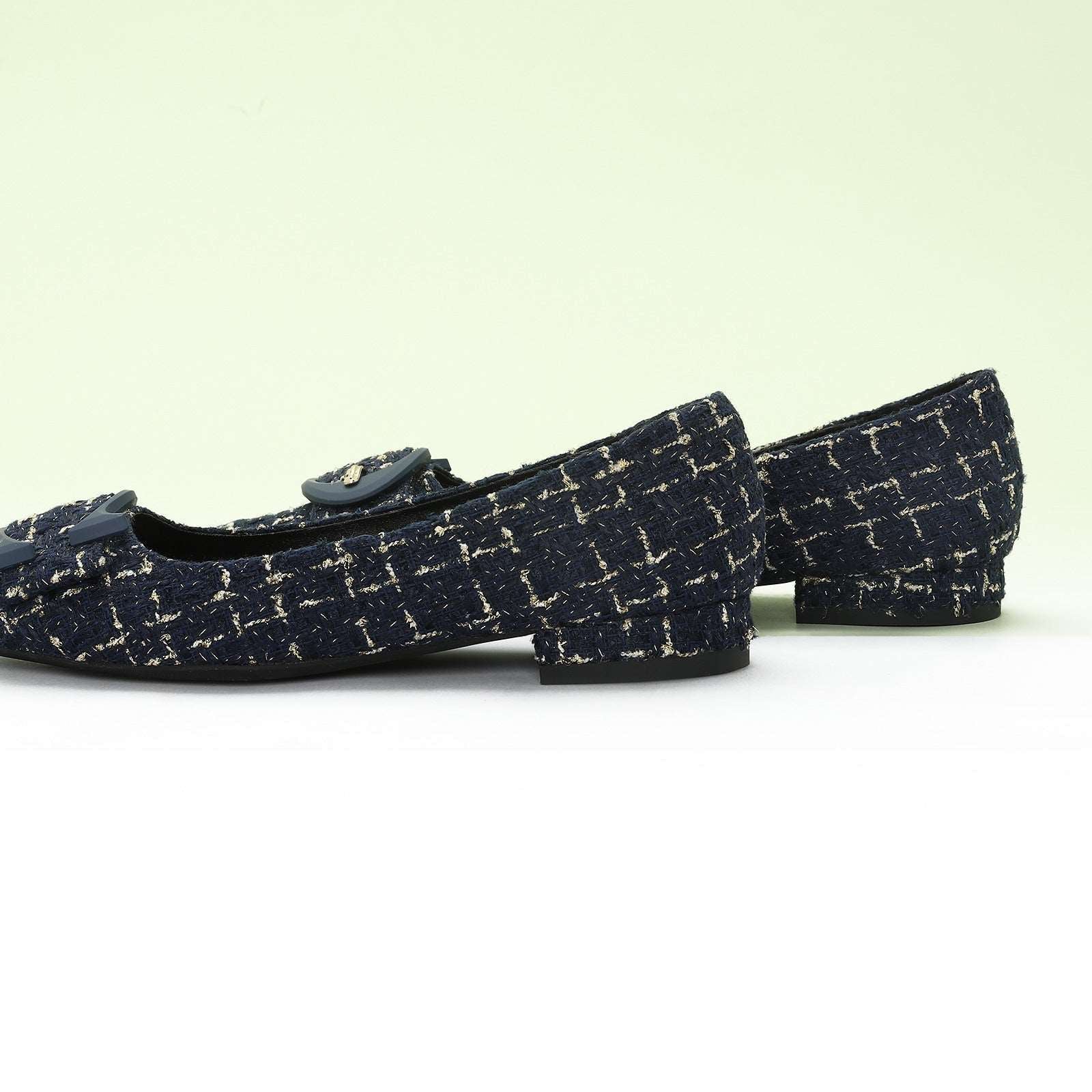 C Buckled Pointed Toe Tweed Flats