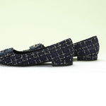 C Buckled Pointed Toe Tweed Flats