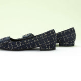 C Buckled Pointed Toe Tweed Flats