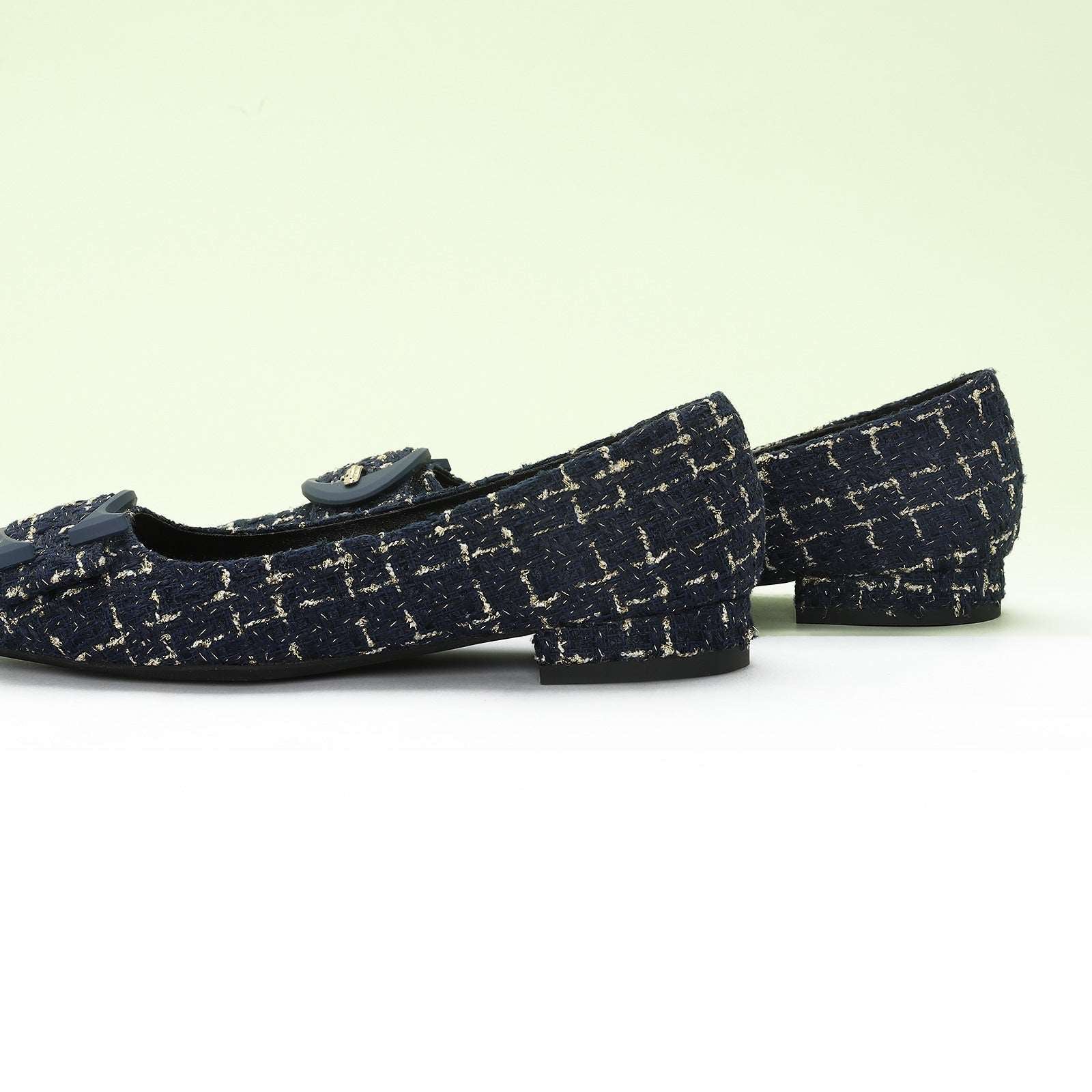 C Buckled Pointed Toe Tweed Flats
