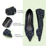 C Buckled Pointed Toe Tweed Flats