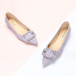 C Buckled Pointed Toe Tweed Flats