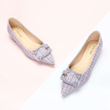 C Buckled Pointed Toe Tweed Flats