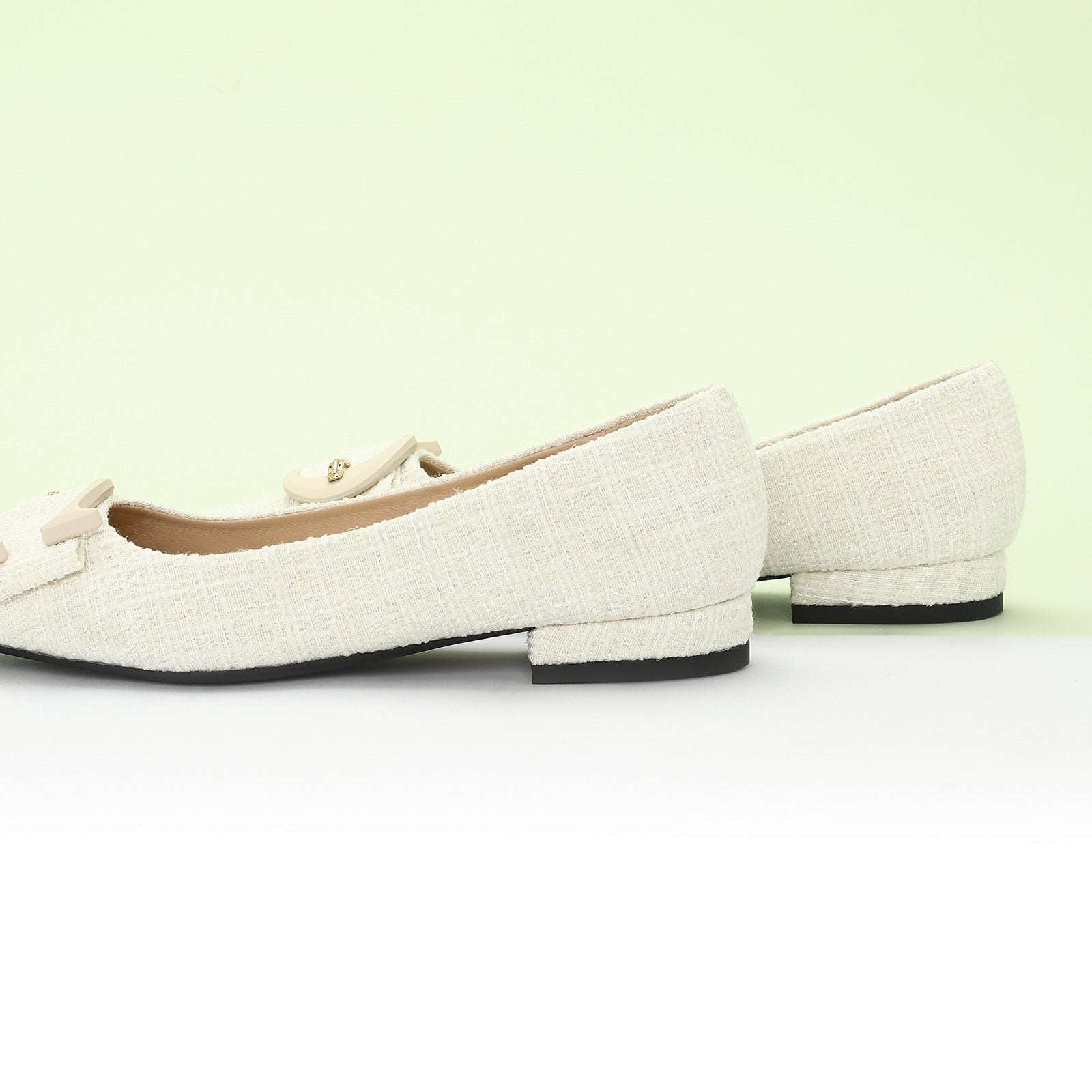 C Buckled Pointed Toe Tweed Flats