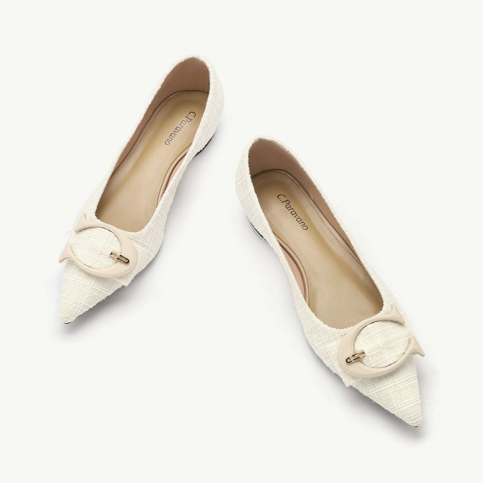 C Buckled Pointed Toe Tweed Flats