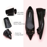 Chic Black C Buckled Pointed Toe Flats: Modern Elegance