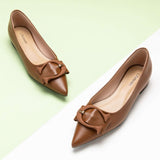 Elegant Brown C Buckled Pointed Toe Flats