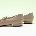 Elegant C Buckled Pointed Toe Flats in a timeless Camel shade