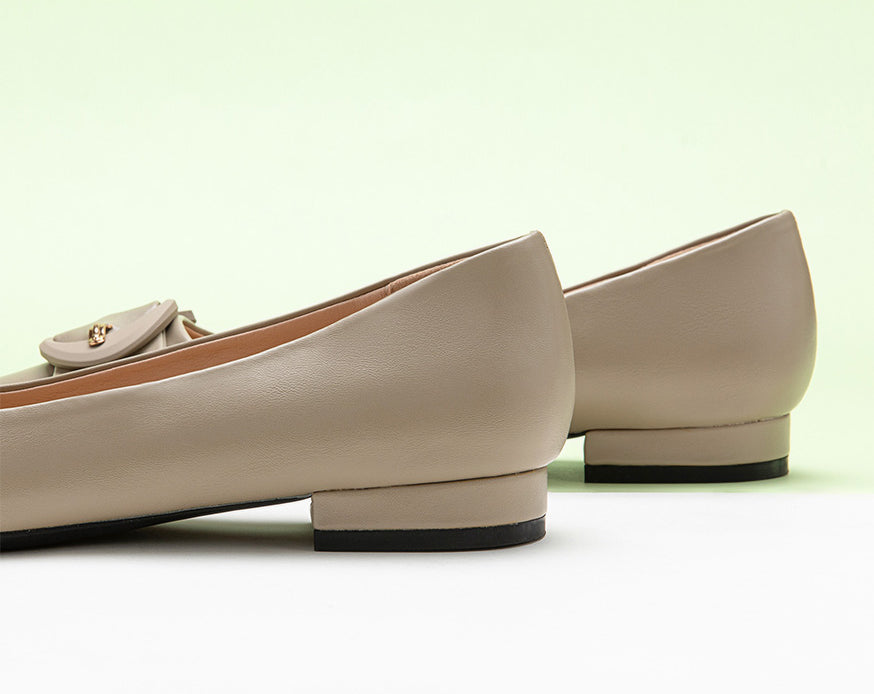 Elegant C Buckled Pointed Toe Flats in a timeless Camel shade